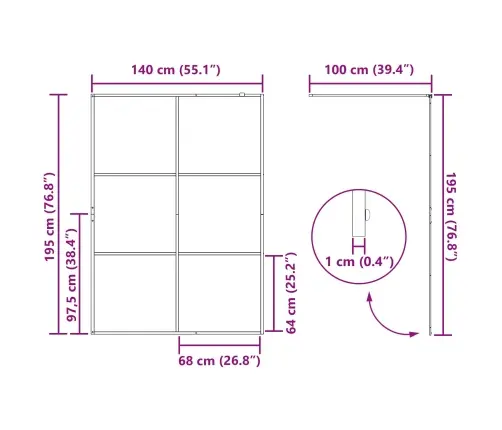 Käigurikka Dušisein Must 140 X 195 Cm Karastatud Klaas