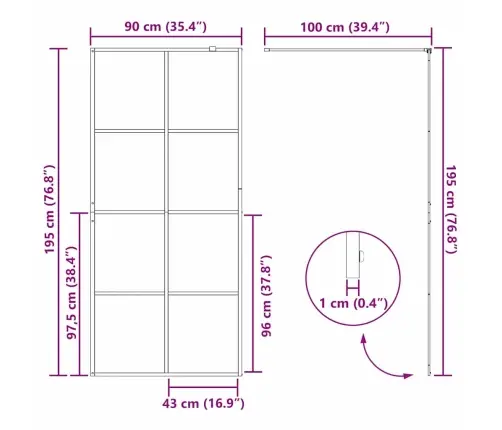 Ieejas Dušas Siena Melna 90 X 195 Cm Rūdīts Stikls Vidaxl