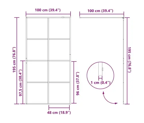 Ieejas Dušas Siena Melna 100 X 195 Cm Rūdīts Stikls Vidaxl