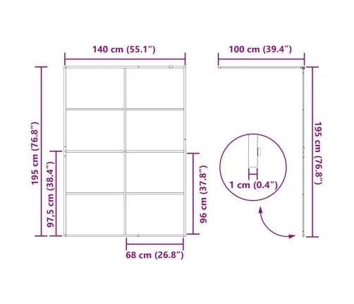Ieejas Dušas Siena Melna 140 X 195 Cm Rūdīts Stikls Vidaxl