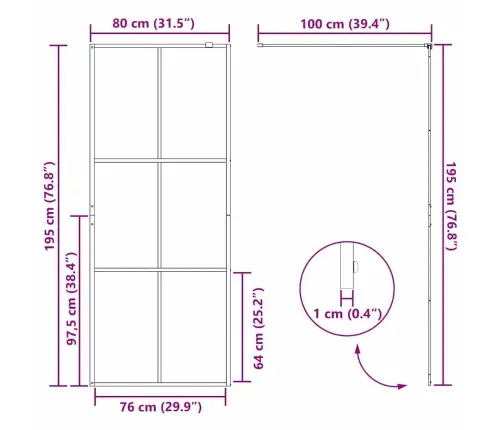 Ieejas Dušas Siena Zelts 80 X 195 Cm Rūdīts Stikls Vidaxl