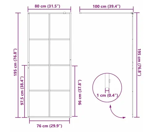 Įėjimo Dušo Siena Auksinė 80 X 195 Cm Grūdintas Stiklas