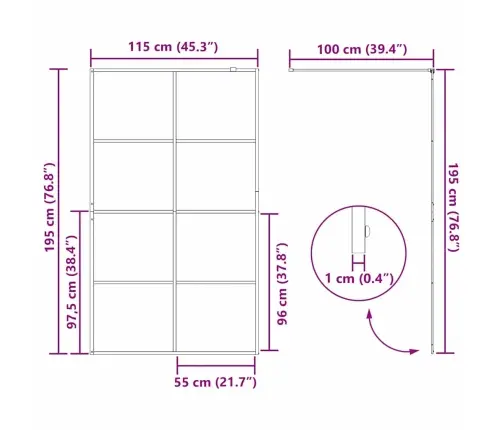 Ieejas Dušas Siena Zelts 115 X 195 Cm Rūdīts Stikls Vidaxl