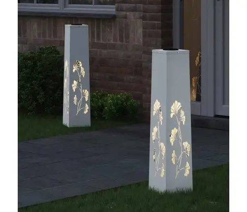 Saules Led Ceļa Gaisma 2 Pcs Balts Auksti Velmēts Tērauds Vidaxl