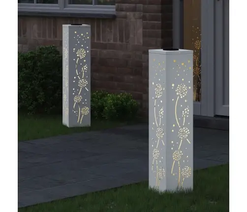 Saules Led Ceļa Gaisma 2 Pcs Balts Auksti Velmēts Tērauds Vidaxl