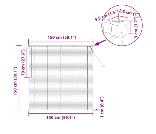 Veneetsia Rulo Reguleeritav Hõbehall 150 X 150 Cm Pvc
