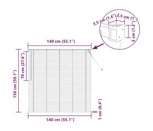 Veneetsia Rulo Reguleeritav Helepruun Mustriga 150 X 140 Cm Pvc