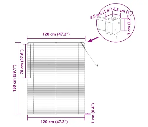 Veneetsia Rulo Reguleeritav Tumepruun Mustriga 150 X 120 Cm Pvc