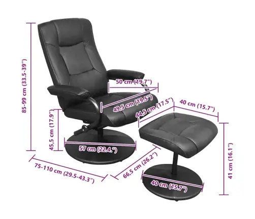 Atzveltnes Krēsls Melna 66,5 X 75 X 99 Cm Mākslīgā Āda Vidaxl