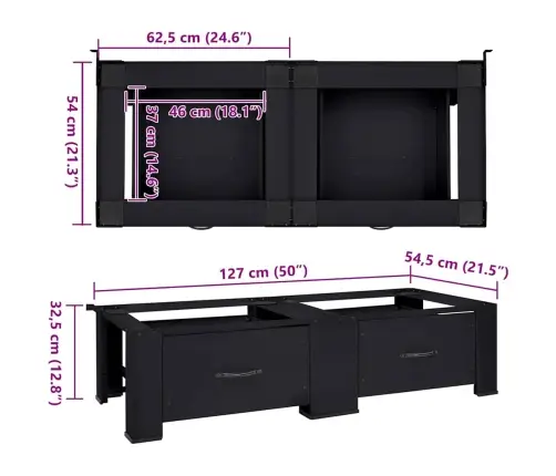 Skalbyklės Pjedestalas 2 Pcs Juoda 127 X 54,5 X 32,5 Cm Plienas