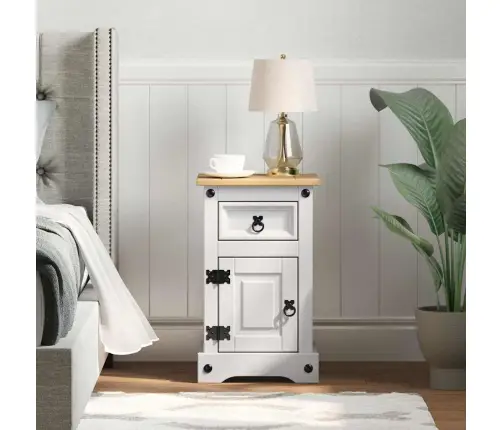 Naktsgaldiņš Balts 35 X 32,5 X 58 Cm Ciets Priedes Koks Vidaxl