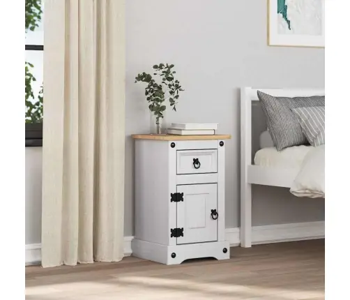 Naktsgaldiņš Balts 35 X 32,5 X 58 Cm Ciets Priedes Koks Vidaxl