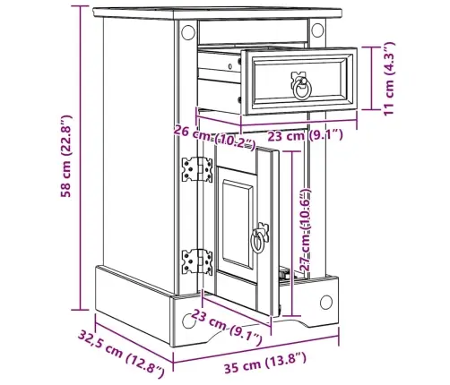 Naktsgaldiņš Balts 35 X 32,5 X 58 Cm Ciets Priedes Koks Vidaxl