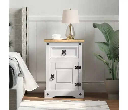 Naktsgaldiņš Balts 45 X 35 X 64 Cm Ciets Priedes Koks Vidaxl