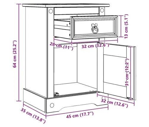 Naktsgaldiņš Balts 45 X 35 X 64 Cm Ciets Priedes Koks Vidaxl