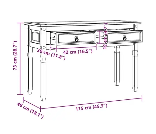 Papildu Galdiņš Balts 115 X 46 X 73 Cm Ciets Priedes Koks Vidaxl