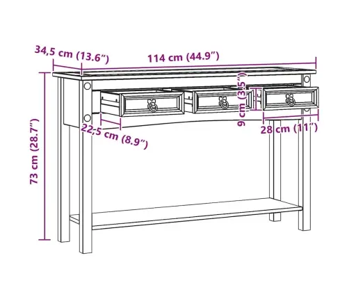 Papildu Galdiņš Balts 114 X 34,5 X 73 Cm Ciets Priedes Koks Vidaxl