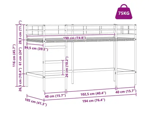 Bērnu Loft Gultas Rāmjis Balts 100 X 190 Cm Vidaxl
