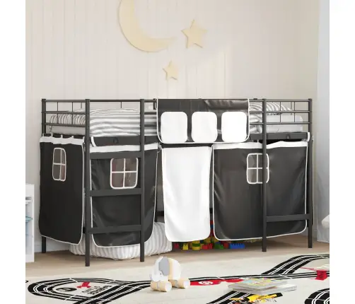 Vaikų Palėpės Lovos Rėmas Su Užuolaidomis Juoda 90 X 190 Cm