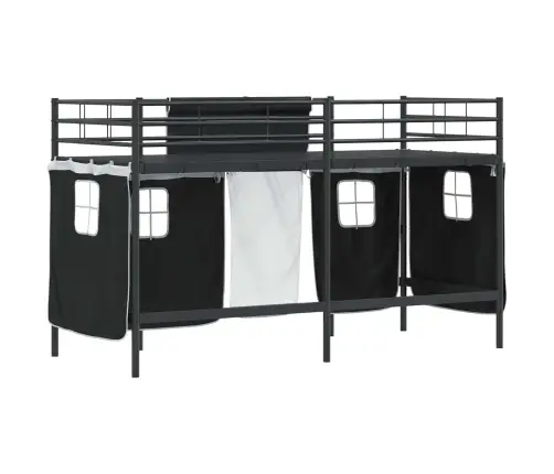 Vaikų Palėpės Lovos Rėmas Su Užuolaidomis Juoda 90 X 190 Cm