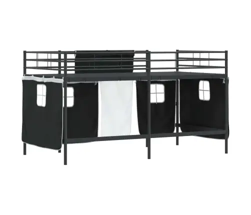 Bērnu Gultas Karkass Ar Aizkariem Melna 90 X 201 Cm Vidaxl