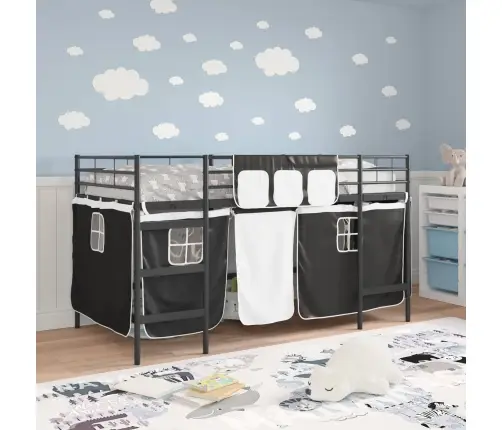 Laste Lofti Voodi Raam, Millel On Kardinad Must 107 X 201 Cm