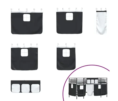 Laste Lofti Voodi Raam, Millel On Kardinad Must 107 X 201 Cm