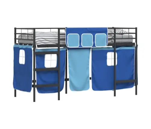 Bērnu Gultas Karkass Ar Aizkariem Melna Un Zila 75 X 190 Cm Vidaxl