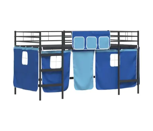 Vaikų Palėpės Lovos Rėmas Su Užuolaidomis Juoda Ir Mėlyna