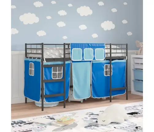 Vaikų Palėpės Lovos Rėmas Su Užuolaidomis Juoda Ir Mėlyna