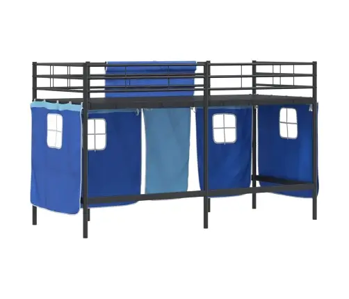 Vaikų Palėpės Lovos Rėmas Su Užuolaidomis Juoda Ir Mėlyna