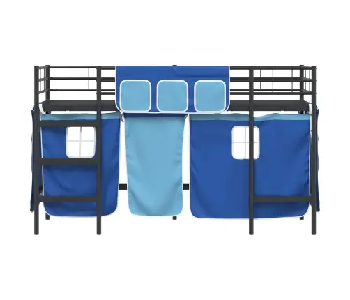 Vaikų Palėpės Lovos Rėmas Su Užuolaidomis Juoda Ir Mėlyna