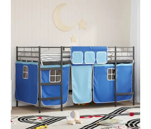 Bērnu Gultas Karkass Ar Aizkariem Melna Un Zila 90 X 201 Cm Vidaxl