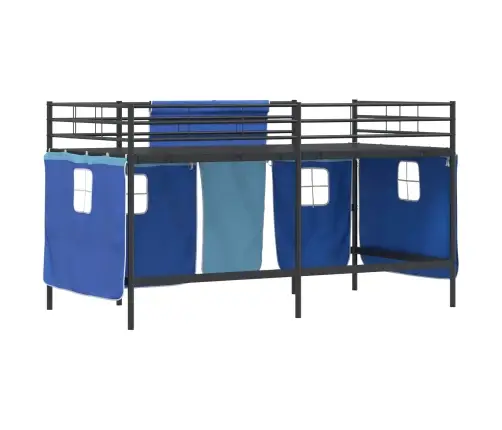 Bērnu Gultas Karkass Ar Aizkariem Melna Un Zila 90 X 201 Cm Vidaxl