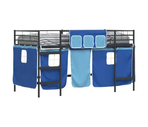 Bērnu Gultas Karkass Ar Aizkariem Melna Un Zila 90 X 201 Cm Vidaxl