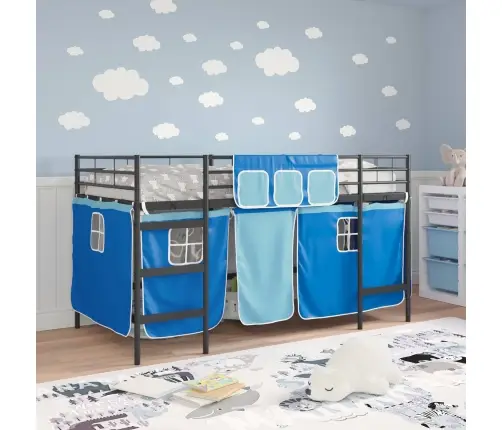 Bērnu Gultas Karkass Ar Aizkariem Melna Un Zila 100 X 201 Cm Vidaxl