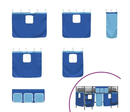 Bērnu Gultas Karkass Ar Aizkariem Melna Un Zila 100 X 201 Cm Vidaxl