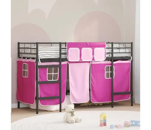 Bērnu Gultas Karkass Ar Aizkariem Melns Un Rozā 75 X 190 Cm Vidaxl