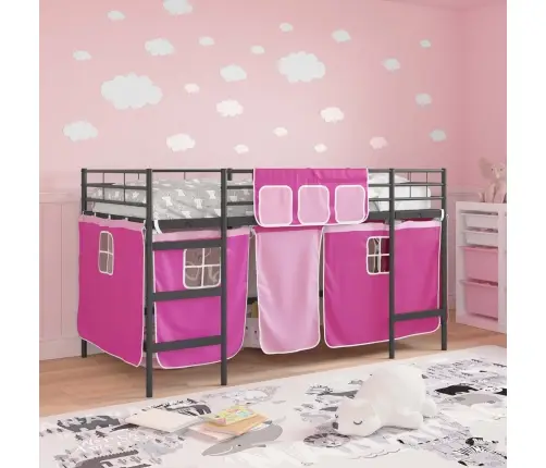 Bērnu Gultas Karkass Ar Aizkariem Melns Un Rozā 80 X 201 Cm Vidaxl