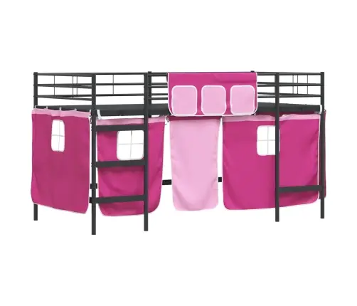 Bērnu Gultas Karkass Ar Aizkariem Melns Un Rozā 80 X 201 Cm Vidaxl