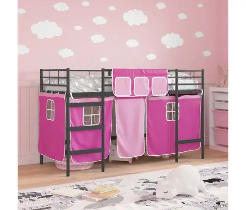 Vaikų Palėpės Lovos Rėmas Su Užuolaidomis Juoda Ir Rožinė