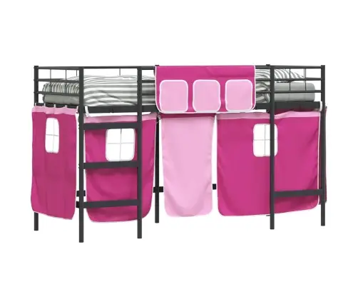 Vaikų Palėpės Lovos Rėmas Su Užuolaidomis Juoda Ir Rožinė