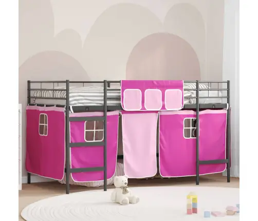 Laste Lofti Voodi Raam, Millel On Kardinad Must Ja Roosa