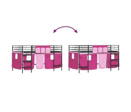 Laste Lofti Voodi Raam, Millel On Kardinad Must Ja Roosa