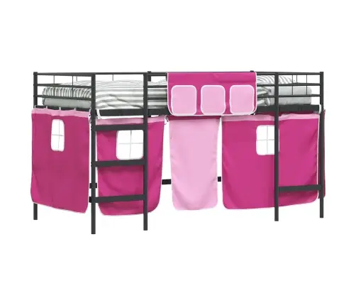 Laste Lofti Voodi Raam, Millel On Kardinad Must Ja Roosa