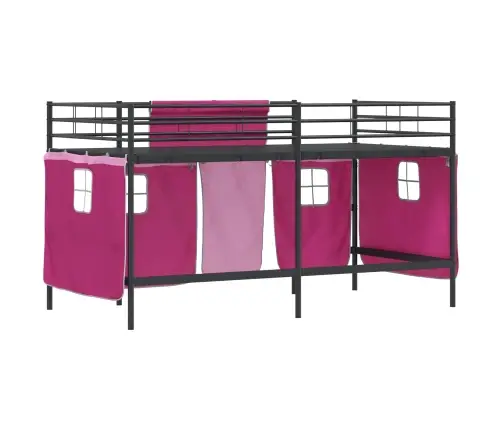 Bērnu Gultas Karkass Ar Aizkariem Melns Un Rozā 100 X 201 Cm Vidaxl