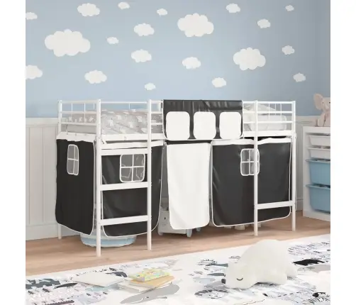 Vaikų Palėpės Lovos Rėmas Su Užuolaidomis Balta Ir Juoda