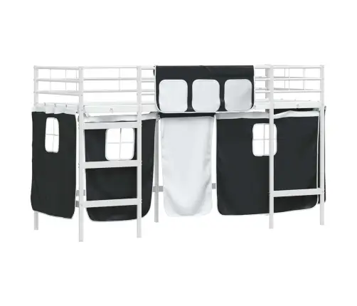 Bērnu Gultas Karkass Ar Aizkariem Balts Un Melns 90 X 190 Cm Vidaxl