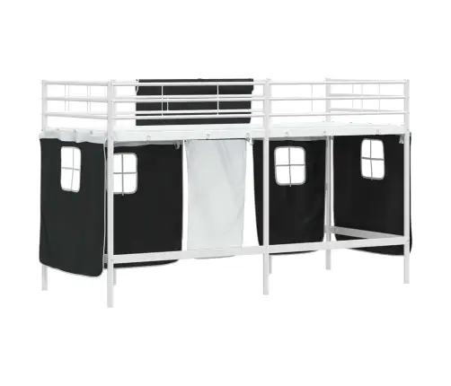 Bērnu Gultas Karkass Ar Aizkariem Balts Un Melns 90 X 190 Cm Vidaxl