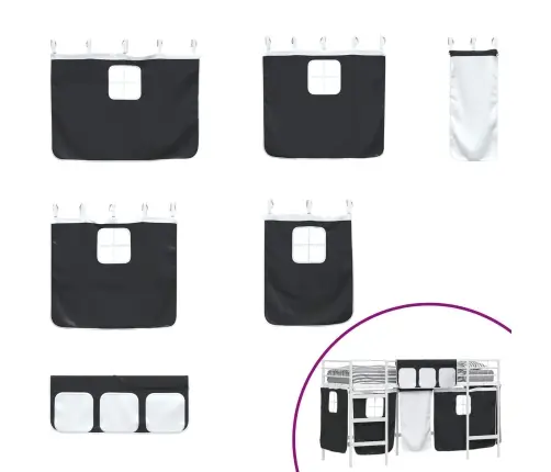 Bērnu Gultas Karkass Ar Aizkariem Balts Un Melns 90 X 190 Cm Vidaxl